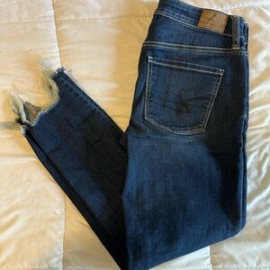 Dark Blue Frayed Hem Jeans